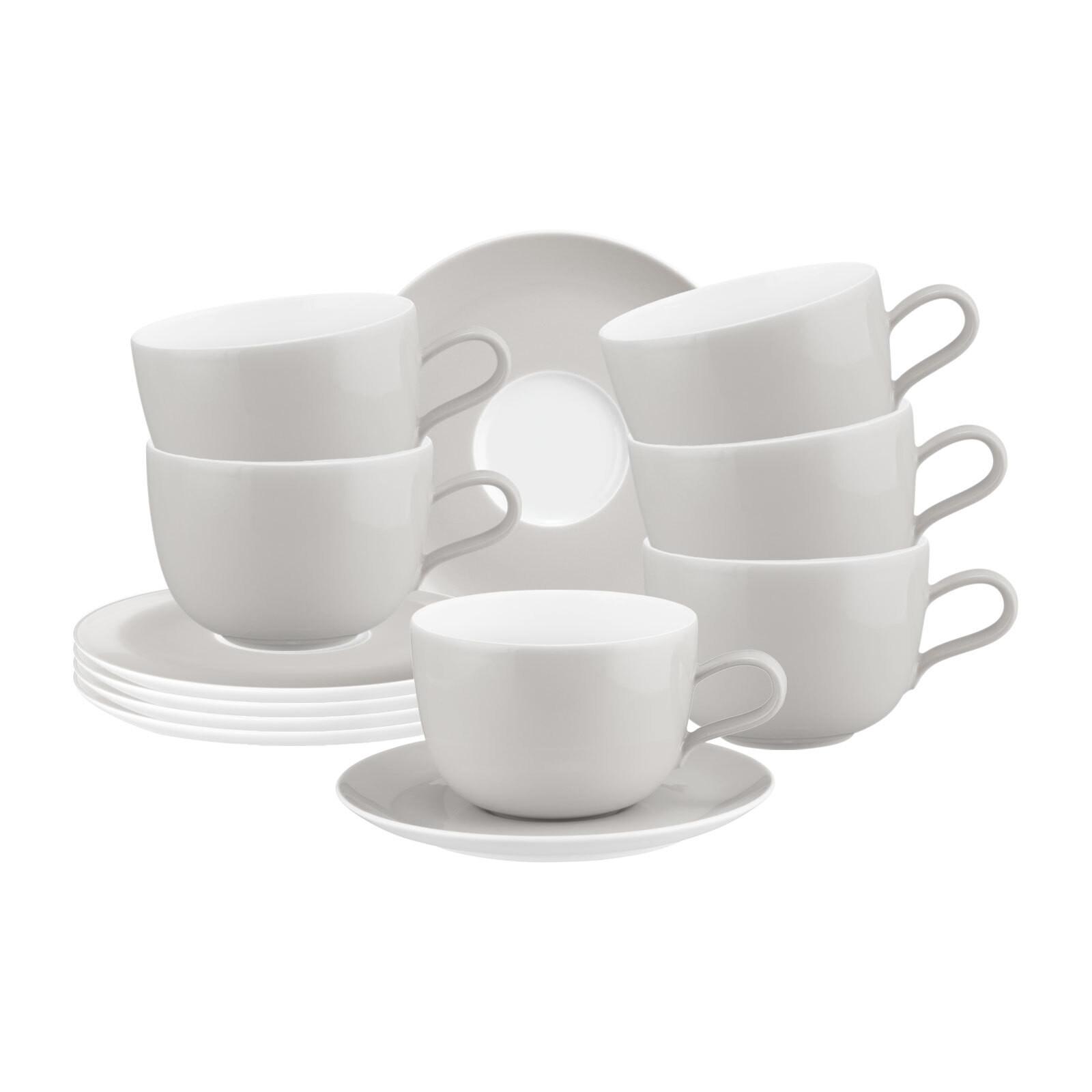 MILCHKAFFEETASSEN MIT UNTERTASSEN Liberty Pure Colors New Grey 380 ml 6er Set - Grau, Keramik (0.38L) - Seltmann Weiden