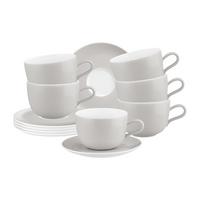 MILCHKAFFEETASSEN MIT UNTERTASSEN Liberty Pure Colors New Grey 380 ml 6er Set - Grau, Keramik (0.38L) - Seltmann Weiden