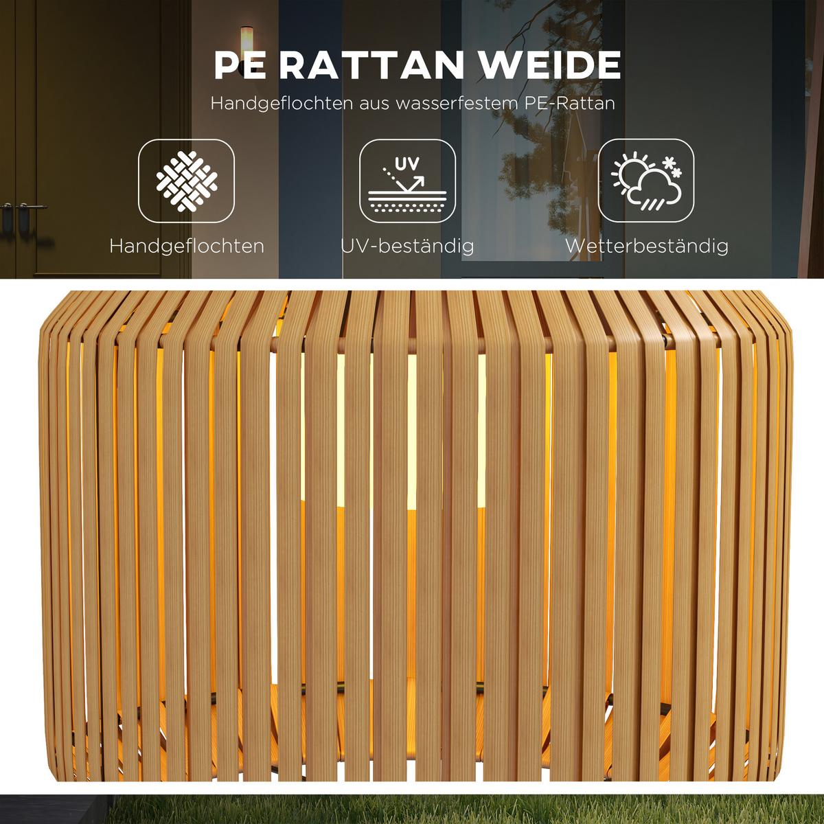 RATTAN Solarlampe, Wegleuchte mit Warmweißem LED Licht, Lichtsensor, Stahl, Gelb - Gelb, Kunststoff (34/34/130cm) - Outsunny