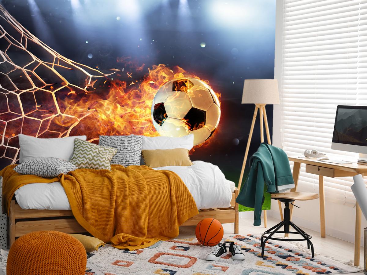 FOTOTAPETE für Jugendzimmer Fußball Flammen Stadion Feuer 400x280 - Multicolor, Papier (400/280cm) - Muralo