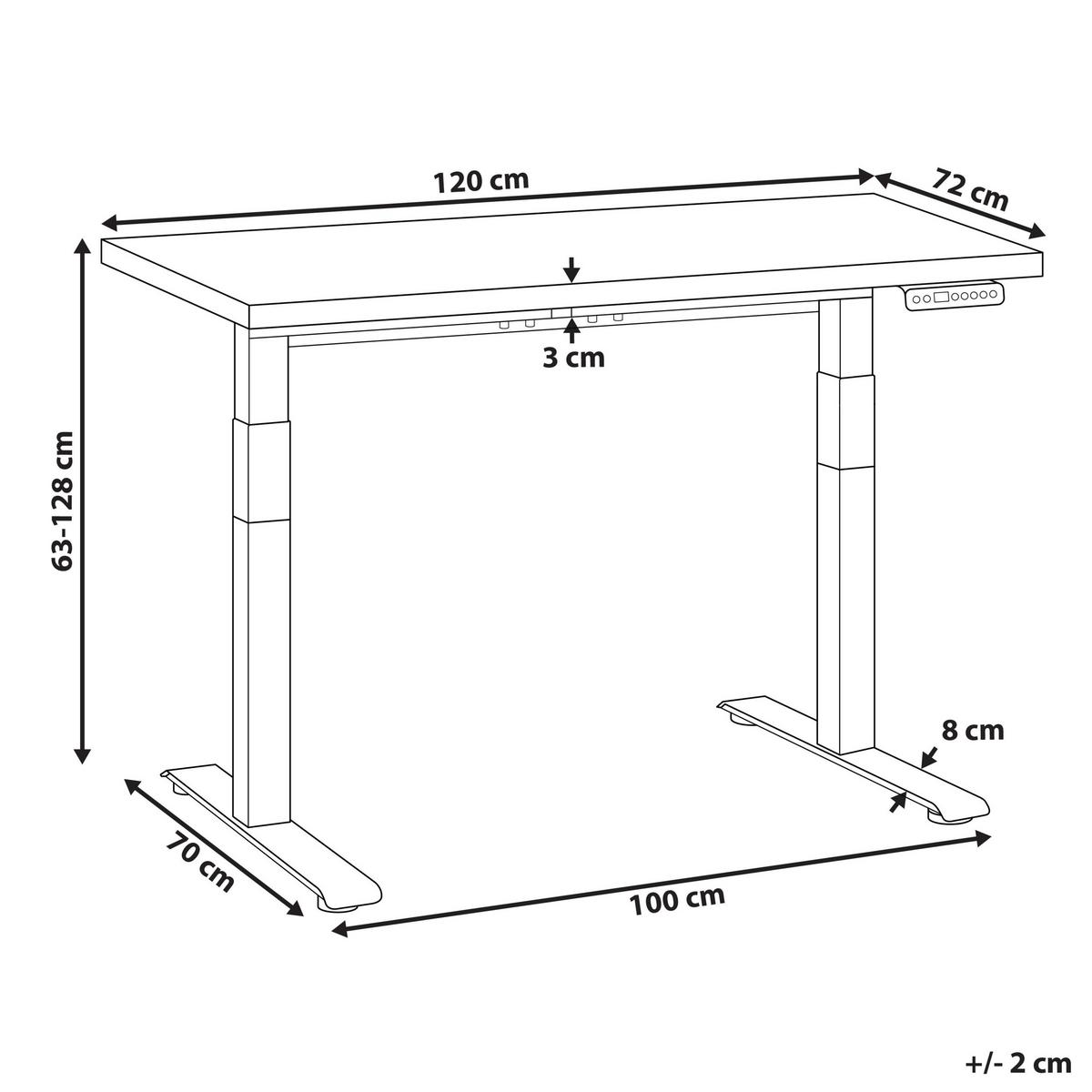 SCHREIBTISCH elektrisch höhenverstellbar 120/72 cm Schwarz/Hellbraun Destines - Hellbraun/Schwarz, Holzwerkstoff/Metall (72/120/63cm) - Beliani