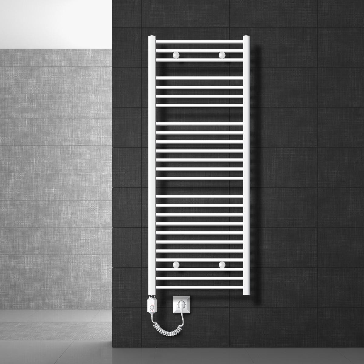 BADHEIZKÖRPER elektrisch Sahara 600x1500 mm Weiß gerade mit Heizstab 900W - Weiß, Metall (3/150/60cm) - LuxeBath