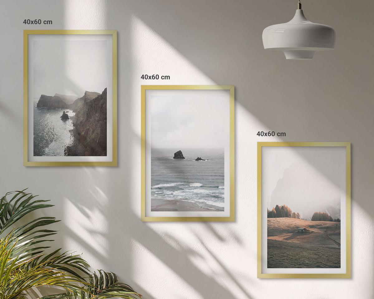BILDER SET 3er Set - 40x60 cm Goldrahmen - Landschaften aus Bergen und Meer - Goldfarben, Kunststoff (40/60cm) - TULUP