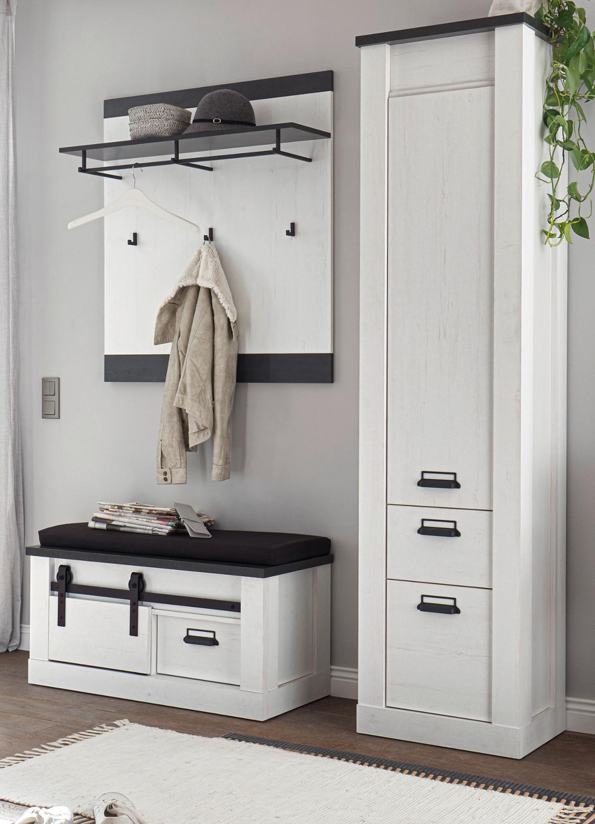 GARDEROBENBANK weiß Pinie, anthrazit Landhaus, Flur Sitzbank 93 x 46 cm - Anthrazit/Weiß, Holzwerkstoff/Metall (93/46/43cm) - Furn.Design