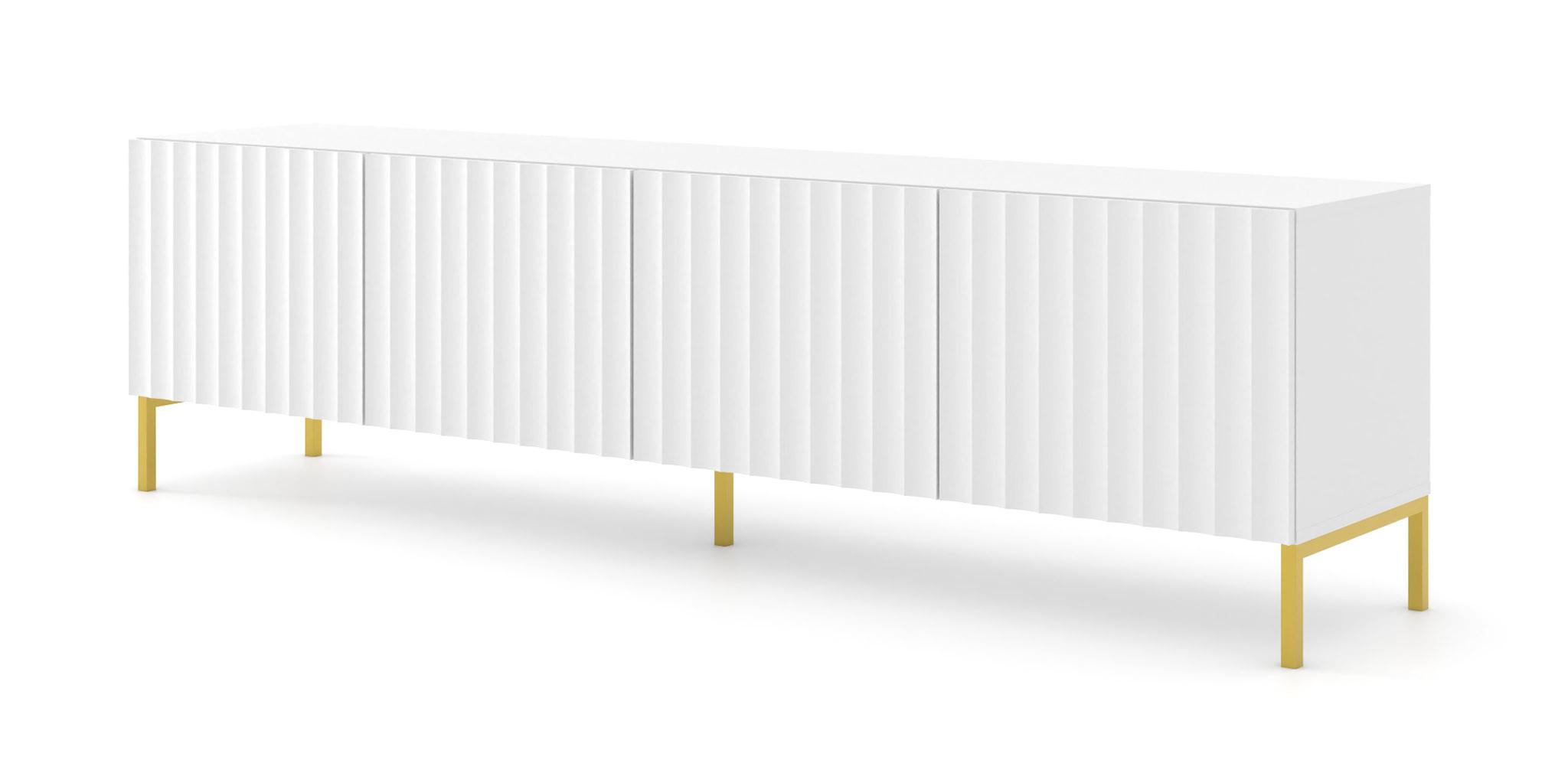 TV LOWBOARD Weiß, Gold 200/56/42 - Weiß, Holzwerkstoff (200/56/42cm) - RAUMHIRSCH FURNITURE