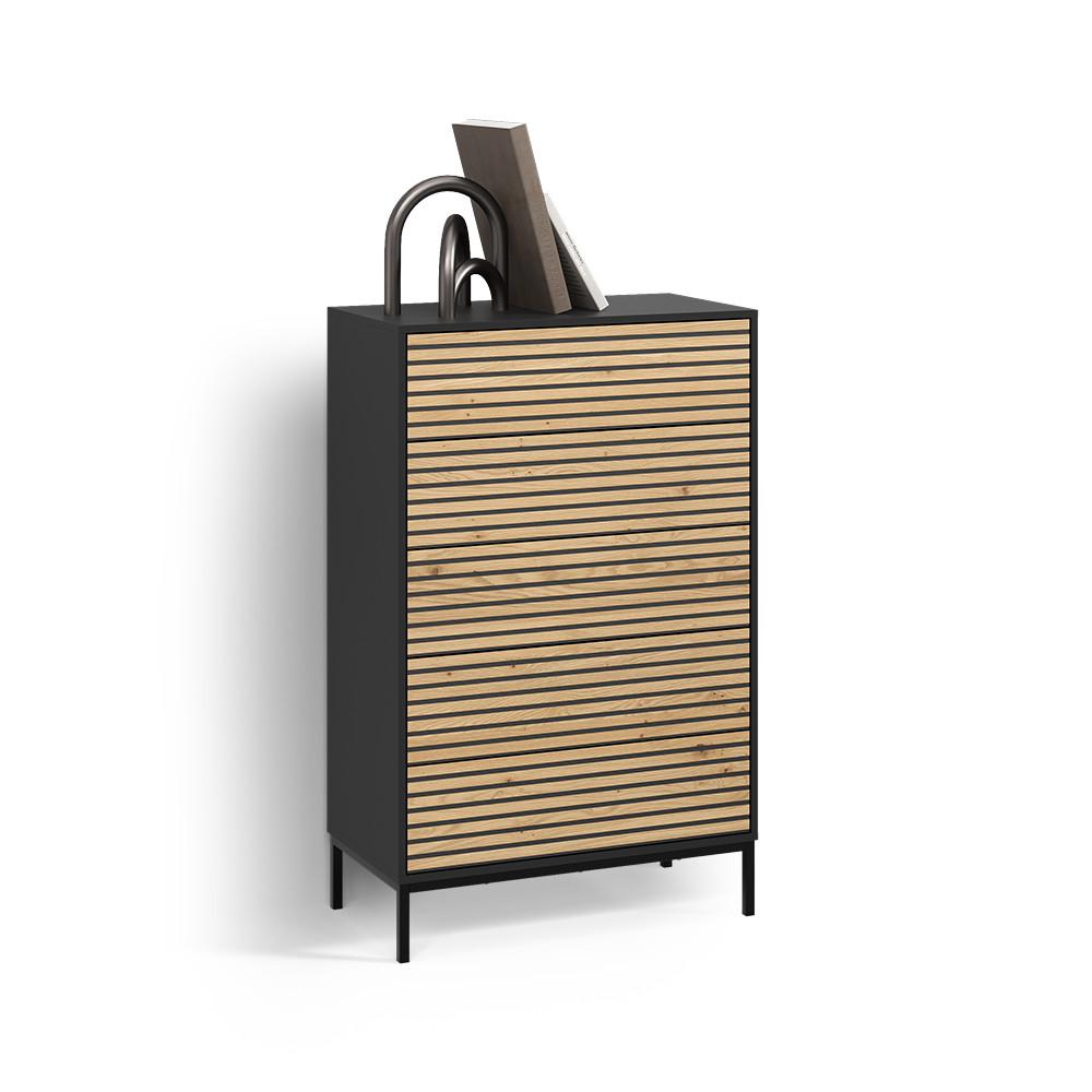 KOMMODE Aterno Goldkraft Eiche/Anthrazit 76 x 120 cm mit 5 Schubladen - Honigeiche/Anthrazit, Holzwerkstoff (76/120/40cm) - Livinity®