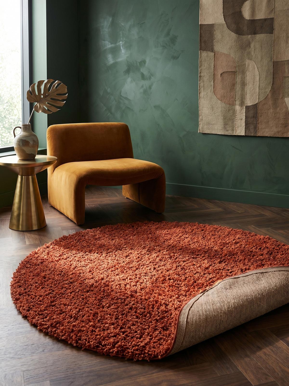 HOCHFLORTEPPICH RHEIN, einfarbig, aus Polypropylen, Terrakotta, Ø 160 cm - Orange, Textil (160/160cm) - KADIMA DESIGN