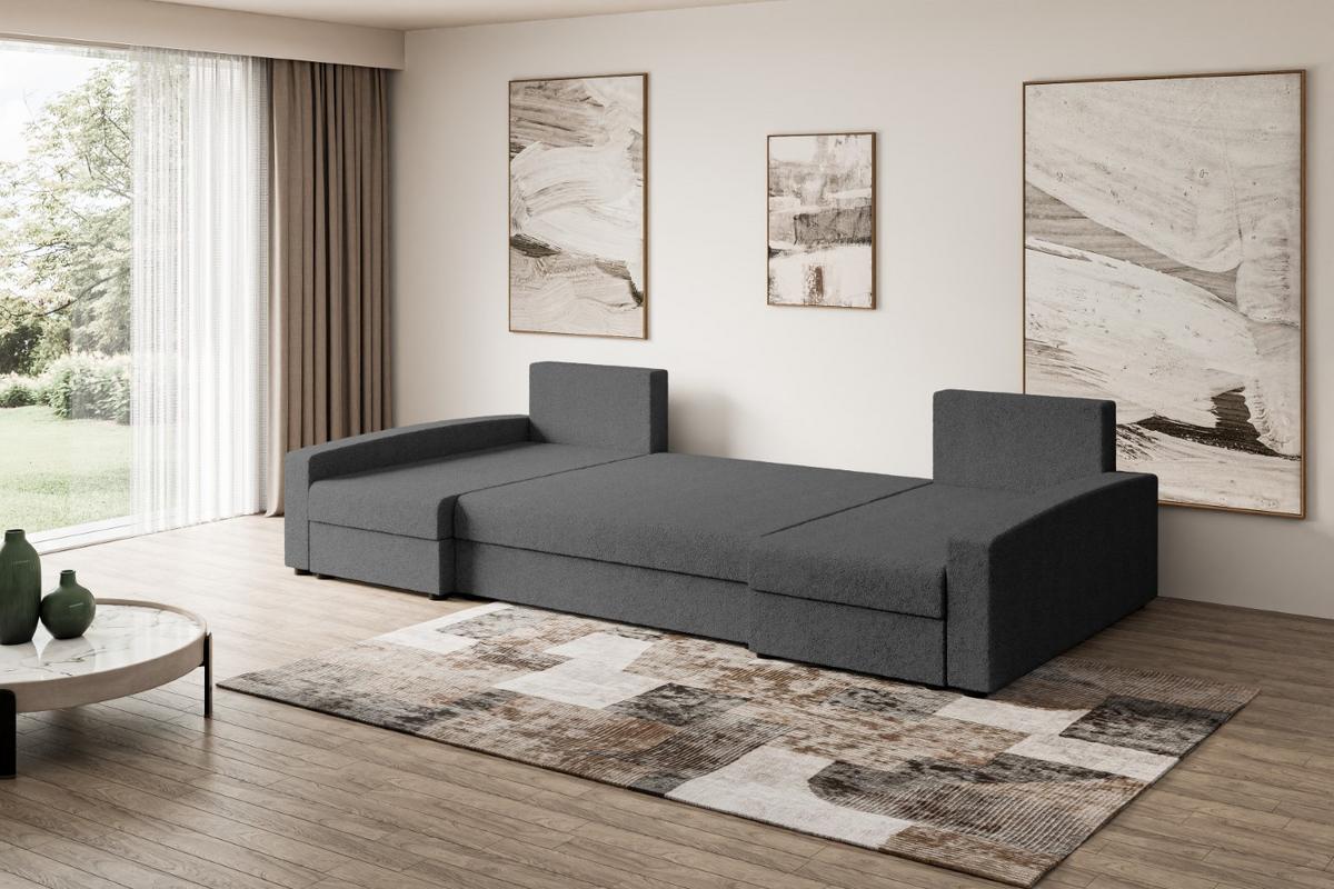 WOHNLANDSCHAFT mit Schlaffunktion und Bettkasten ALESIA-U 301x140x90 cm Grau Bouclé - Silberfarben/Grau, Holzwerkstoff/Kunststoff (301/90/140cm) - ALTDECOR