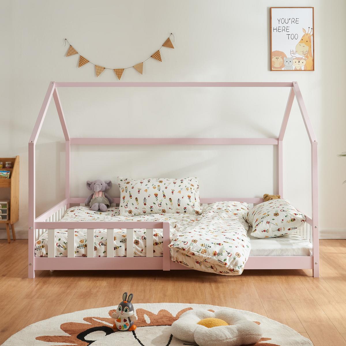 HAUSBETT Hesel - Pink, Holz (140/200cm) - [en.casa]