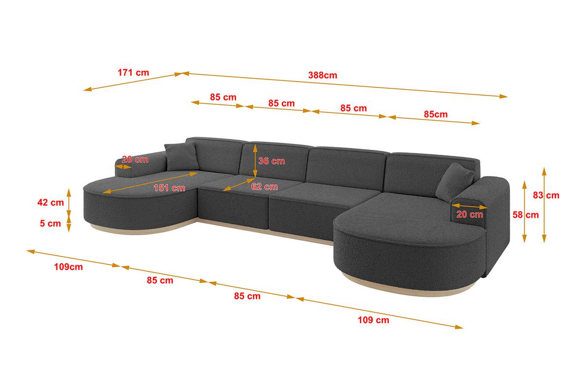WOHNLANDSCHAFT MARI-U2-v1 - 388x171x83 cm Grau Bouclé - Grau, Holzwerkstoff/Textil (388/83/171cm) - ALTDECOR
