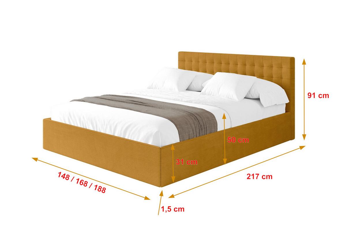 POLSTERBETT mit Bettkasten und Lattenrost, Boxbett ohne Matratze - PARI 160x200 Senfgelb - Currygelb, Holzwerkstoff/Textil (160/200cm) - ALTDECOR