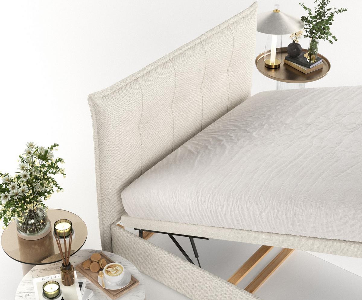 POLSTERBETT Liano mit Stauraum 180/200 cm Hellbeige im Alta Stoff - Sandfarben/Schwarz, Holz/Holzwerkstoff (180/200cm) - AltaBeds