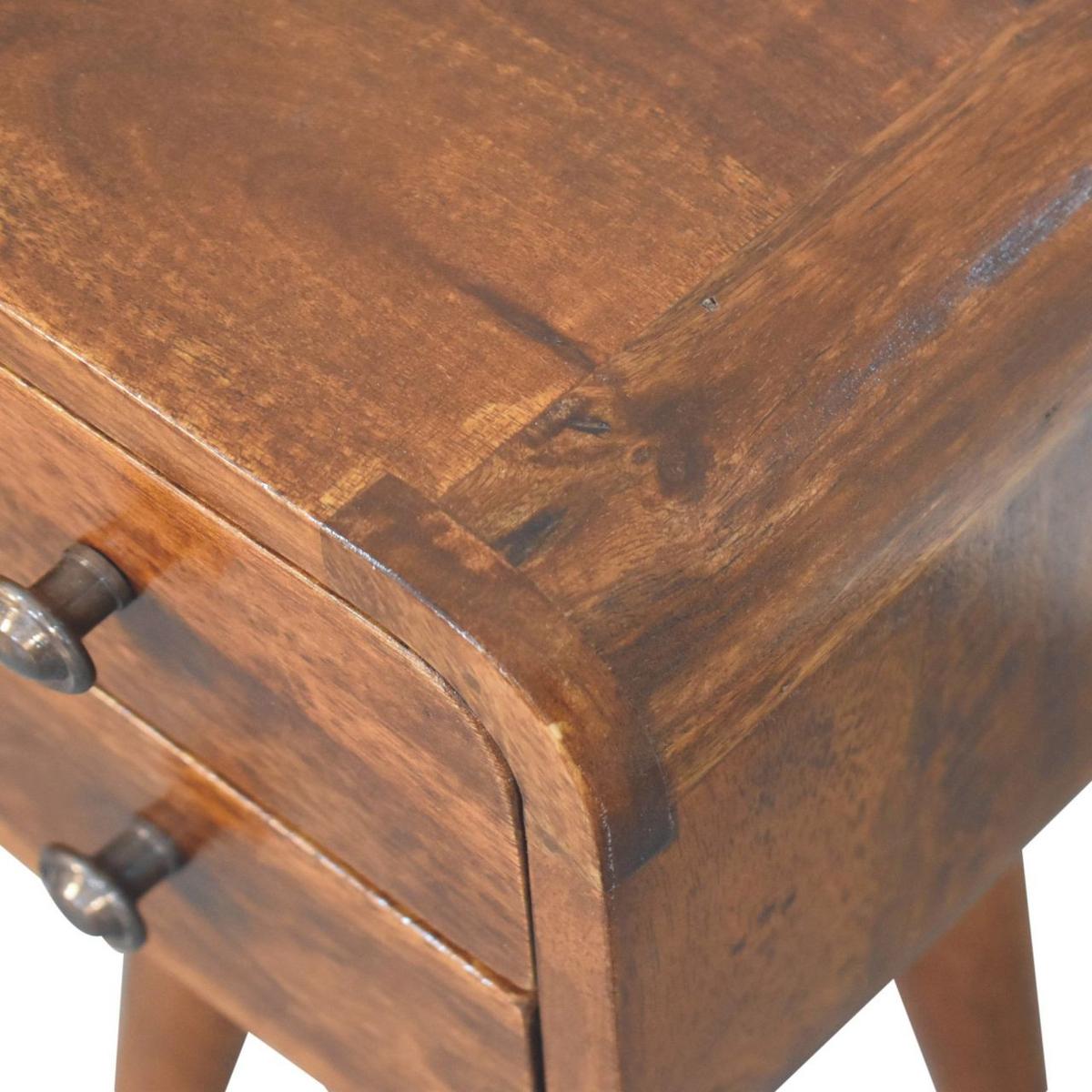 NACHTTISCH Extra Mini abgerundeten Kanten, 2 Schubladen, nordischen Beinen, braun - Messingfarben/Braun, Mangoholz/Holz (20/40/20cm) - Artisan Furniture
