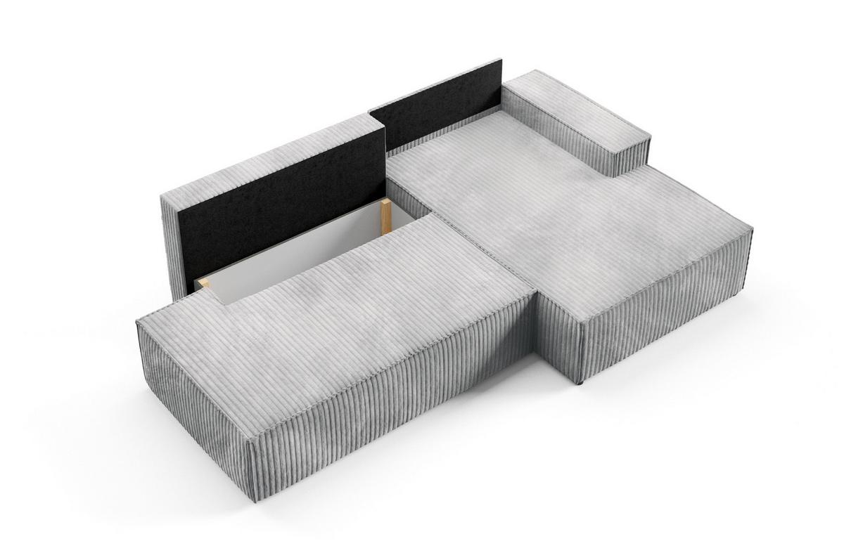ECKSOFA TESSO L-S Grau Kordstoff mit Schlaffunktion - Grau, Holz (247/170cm) - MASSENO