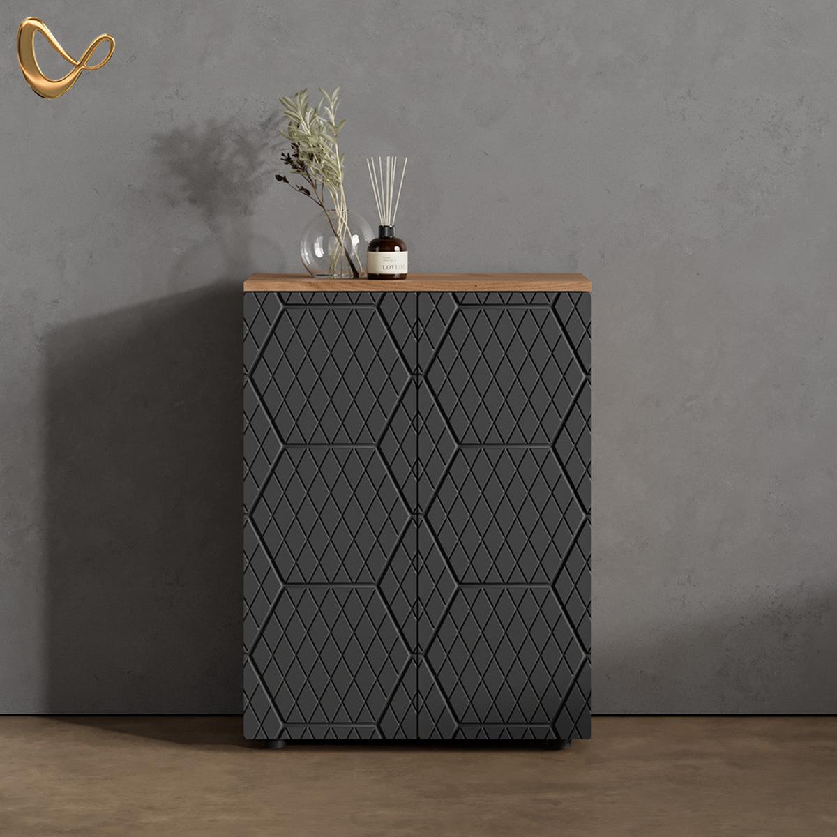 MIDISCHRANK Ronco Anthrazit mit Wabenstruktur 60 x 81 cm - Anthrazit, Holzwerkstoff (60/81/30cm) - Livinity®