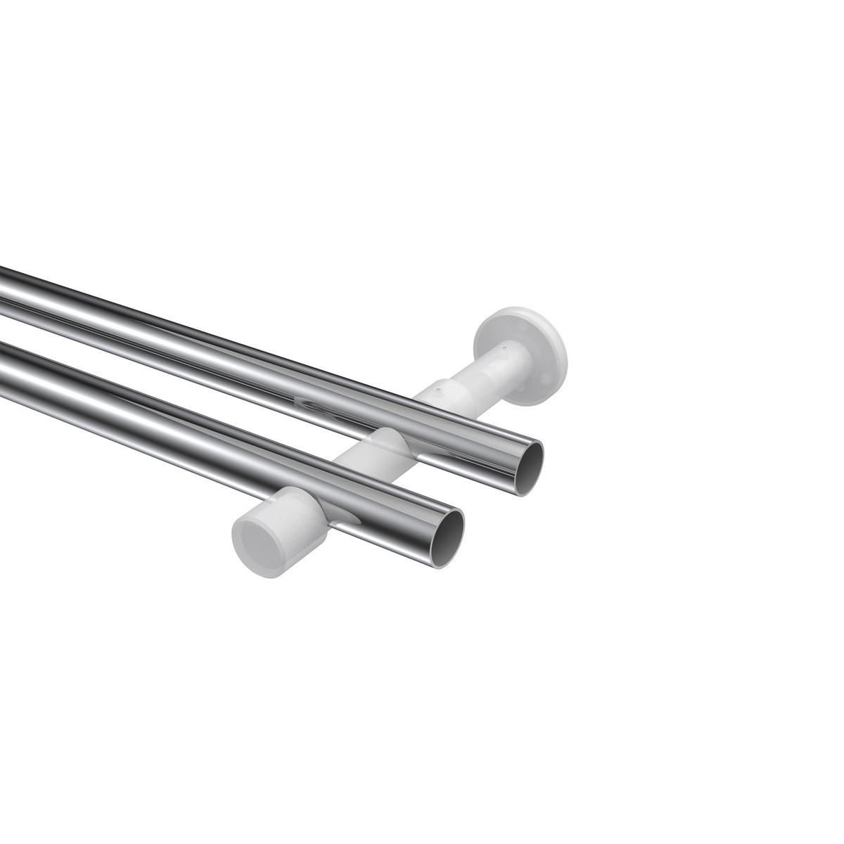 GARDINENSTANGE Prestige Mavell 260 cm (geteilt in 2 x 130 cm), 2-läufig (ohne Ringe), 20 mm Ø Chrom - Chromfarben/Weiß, Metall (260cm) - INTERDECO