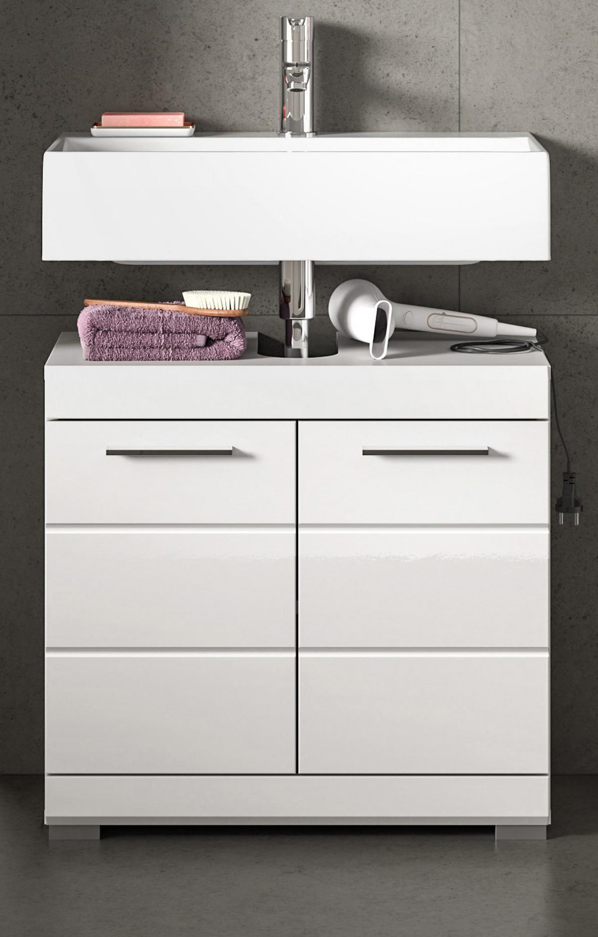 WASCHBECKENUNTERSCHRANK weiß Hochglanz 60 cm mit Rillenoptik - Weiß Hochglanz/Silberfarben, Holzwerkstoff/Kunststoff (60/56/34cm) - Inn.Furn