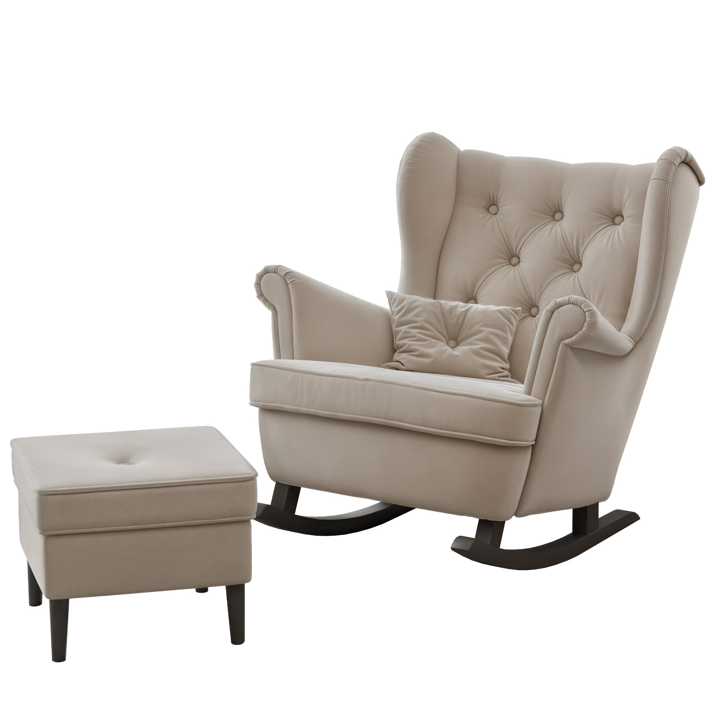 SCHAUKELSESSEL SCANDI mit hocker, Samt Beige - Beige, Holz/Textil (75/97/60cm) - Idohome