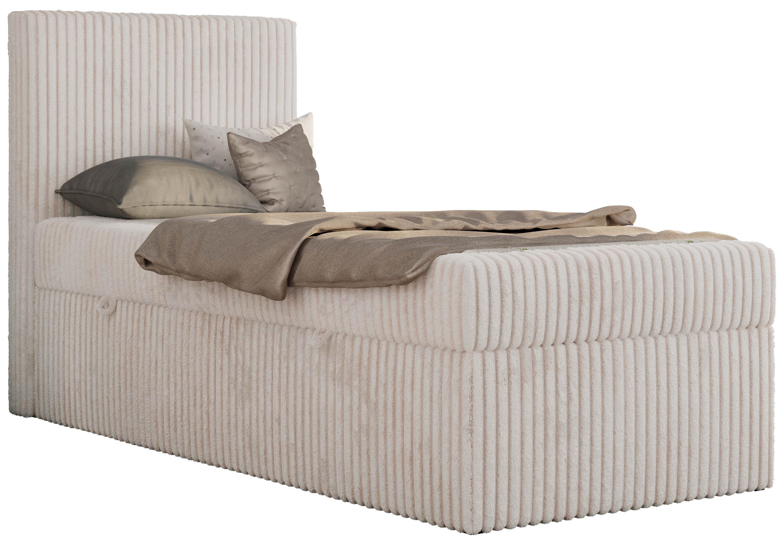 JUGENDBETT TILIO 90/200 - Beige Cord - H3 - Links Seite - Beige, Textil (90/200cm) - MKS