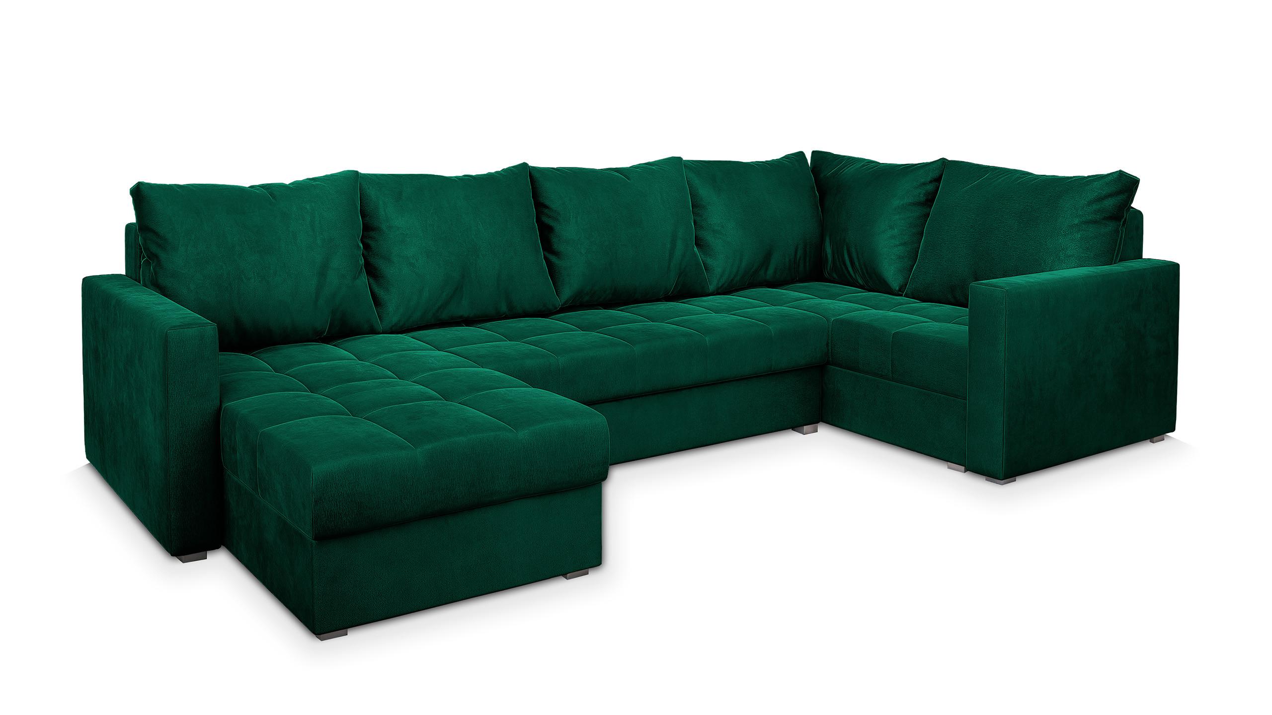 WOHNLANDSCHAFT LORIVO L-S Grün Plüsch-Stoff mit Schlaffunktion - Grau/Grün, Holz/Kunststoff (285/85/150cm) - MASSENO