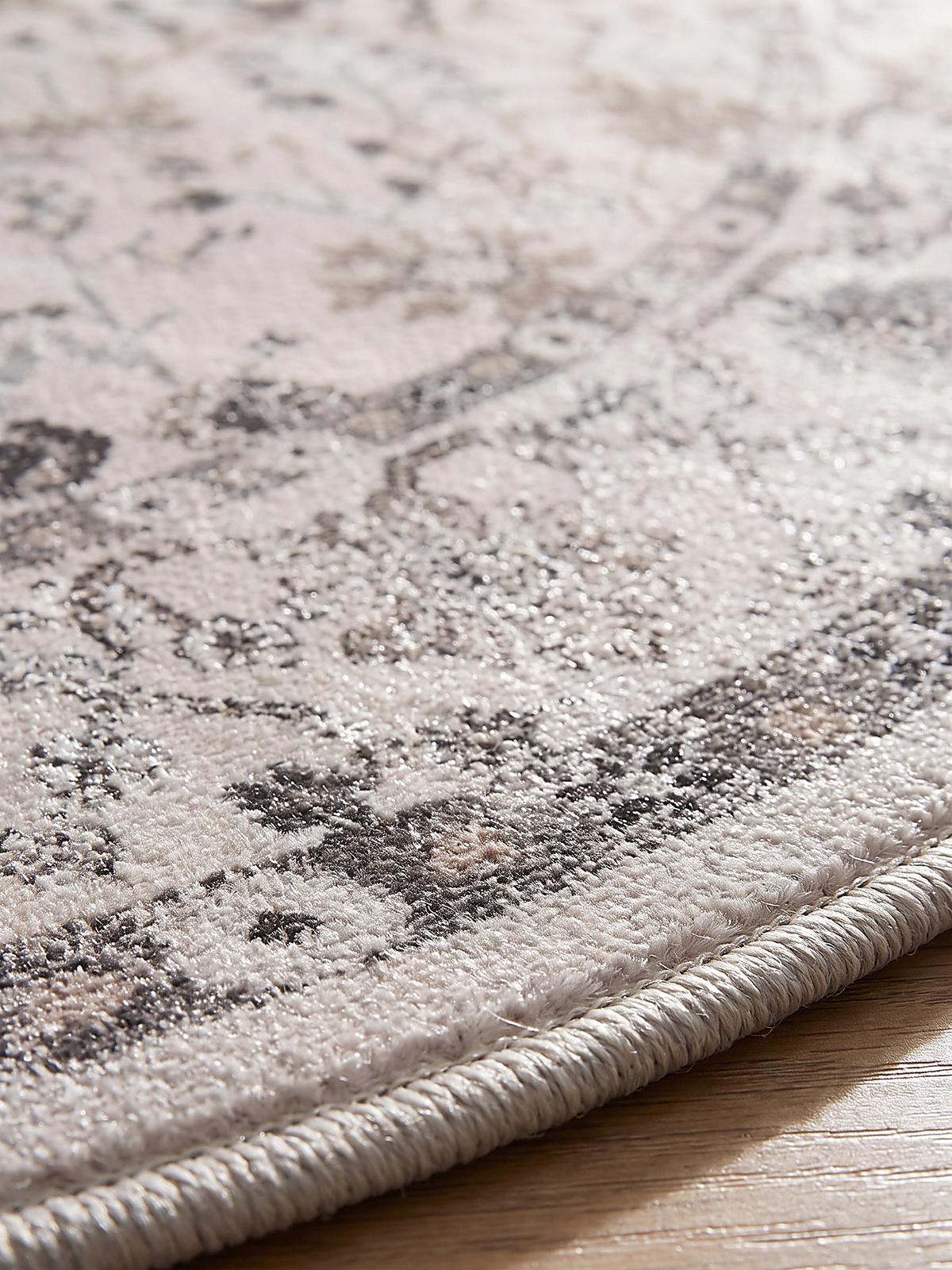 TEPPICH Kurzflor, waschbar, mit floralen Ornamenten, VERNANTE in Creme, Ø 120 cm - Beige, Textil (120/120cm) - KADIMA DESIGN