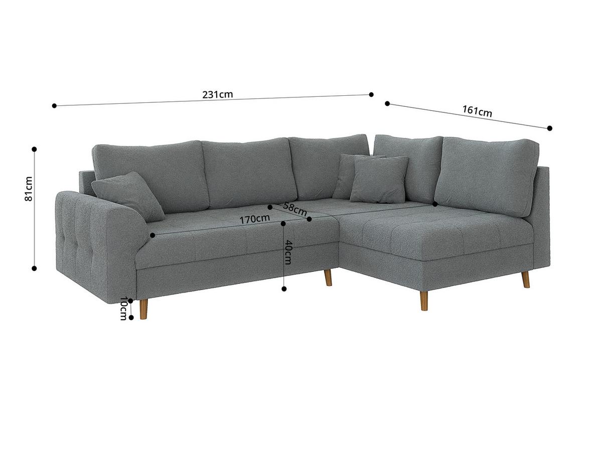 ECKSOFA Henrik Grau Boucle - Ottomane rechts - Braun/Grau, Holz/Textil (231/161cm) - S-Style Möbel
