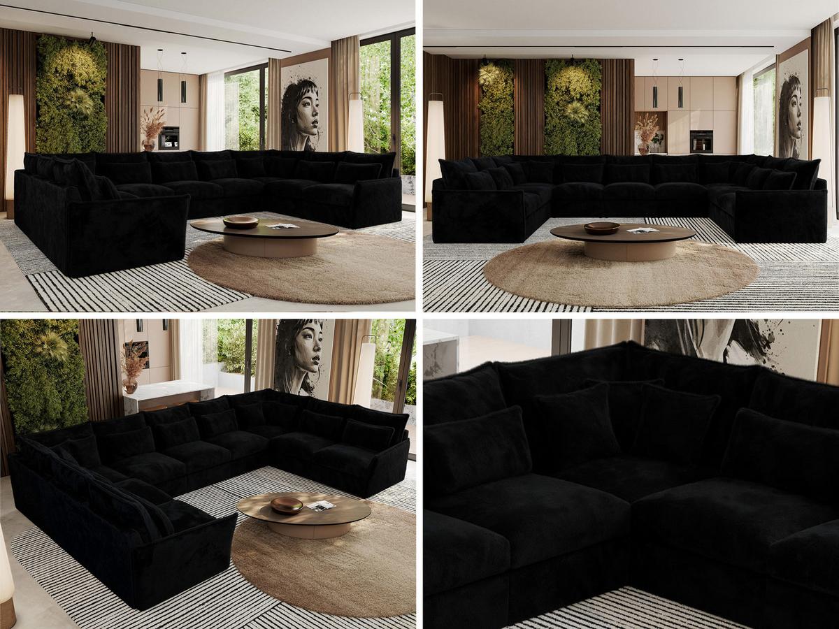 WOHNLANDSCHAFT VERSO U 9M Schwarz Plüsch - Schwarz, Kunststoff/Textil (442/93/270cm) - MKS
