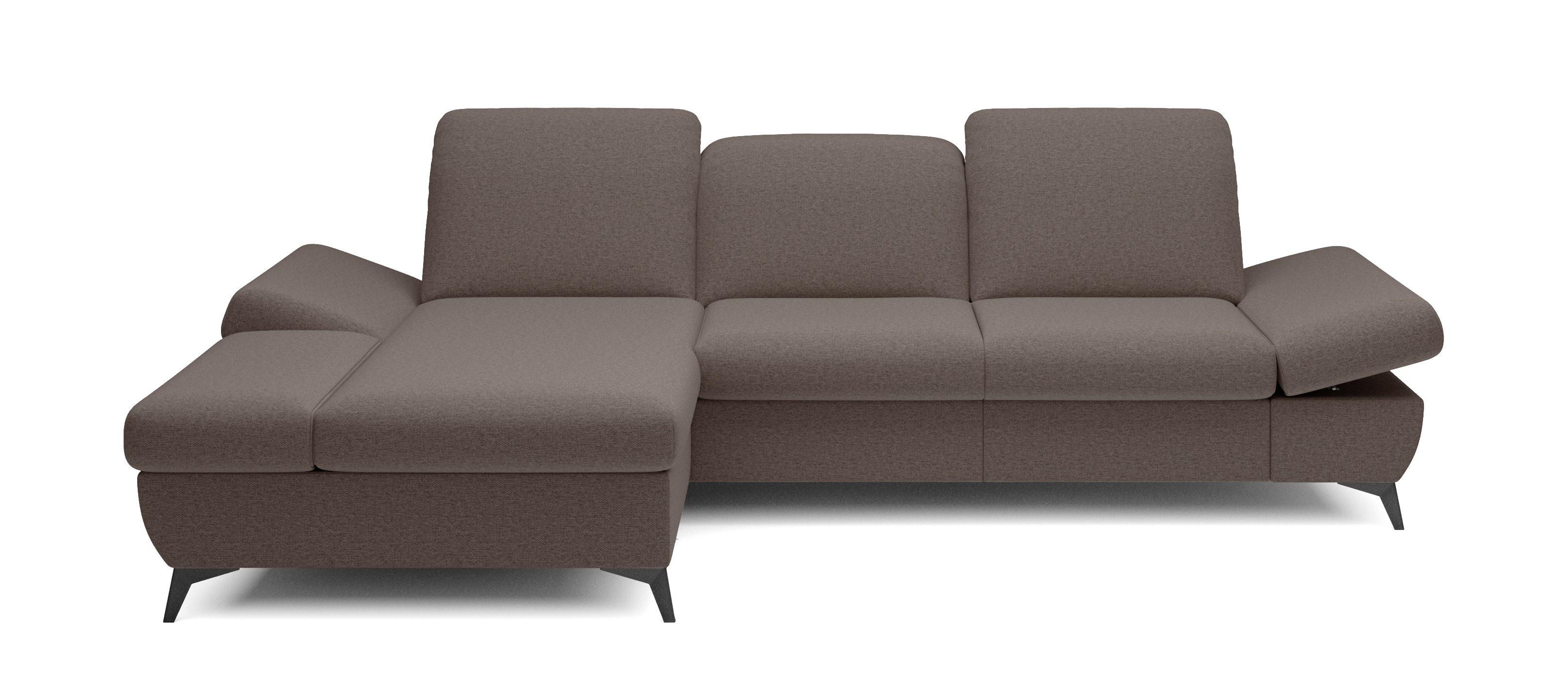 ECKSOFA FELICE L-S Braun Geflochtener Stoff mit Schlaffunktion - Dunkelbraun, Holz (284/166cm) - MASSENO