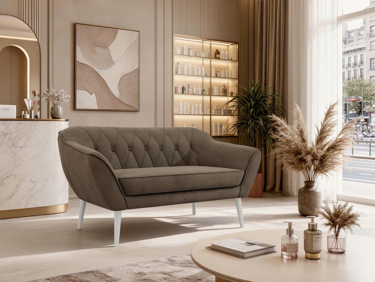 2-SITZER-SOFA PIRS - Braun Velvet - Weiße Beine - Dunkelbraun/Braun, Holzwerkstoff/Textil (140/75/74cm) - MKS