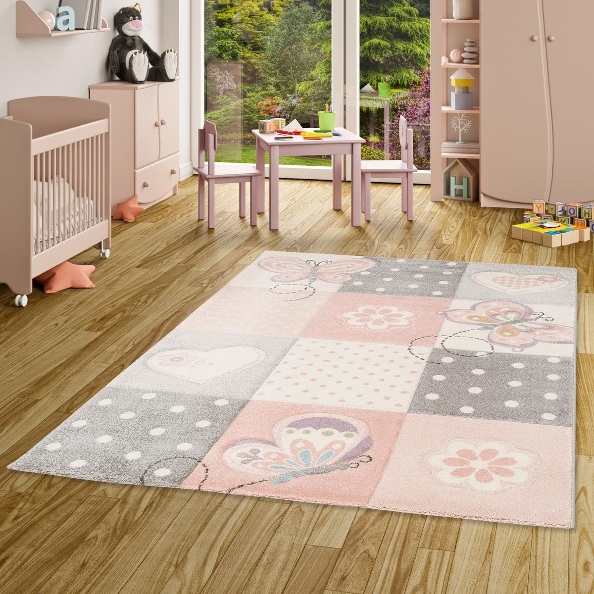 KINDER TEPPICH MAUI KIDS KARO HERZEN - Rosa, Textil (140/200cm) - Pergamon