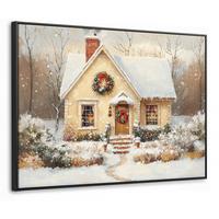LEINWAND Bilder mit Rahmen - Weihnachten - Zuhause - Winter - Schnee - 80x60 - Creme, Textil (80/60cm) - MuchoWow