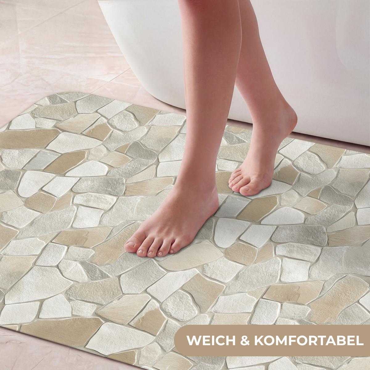 BADEMATTE Mosaik - Steine - Beige 120x60 cm - Beige/Creme, Textil (120/60cm) - OnlyWow