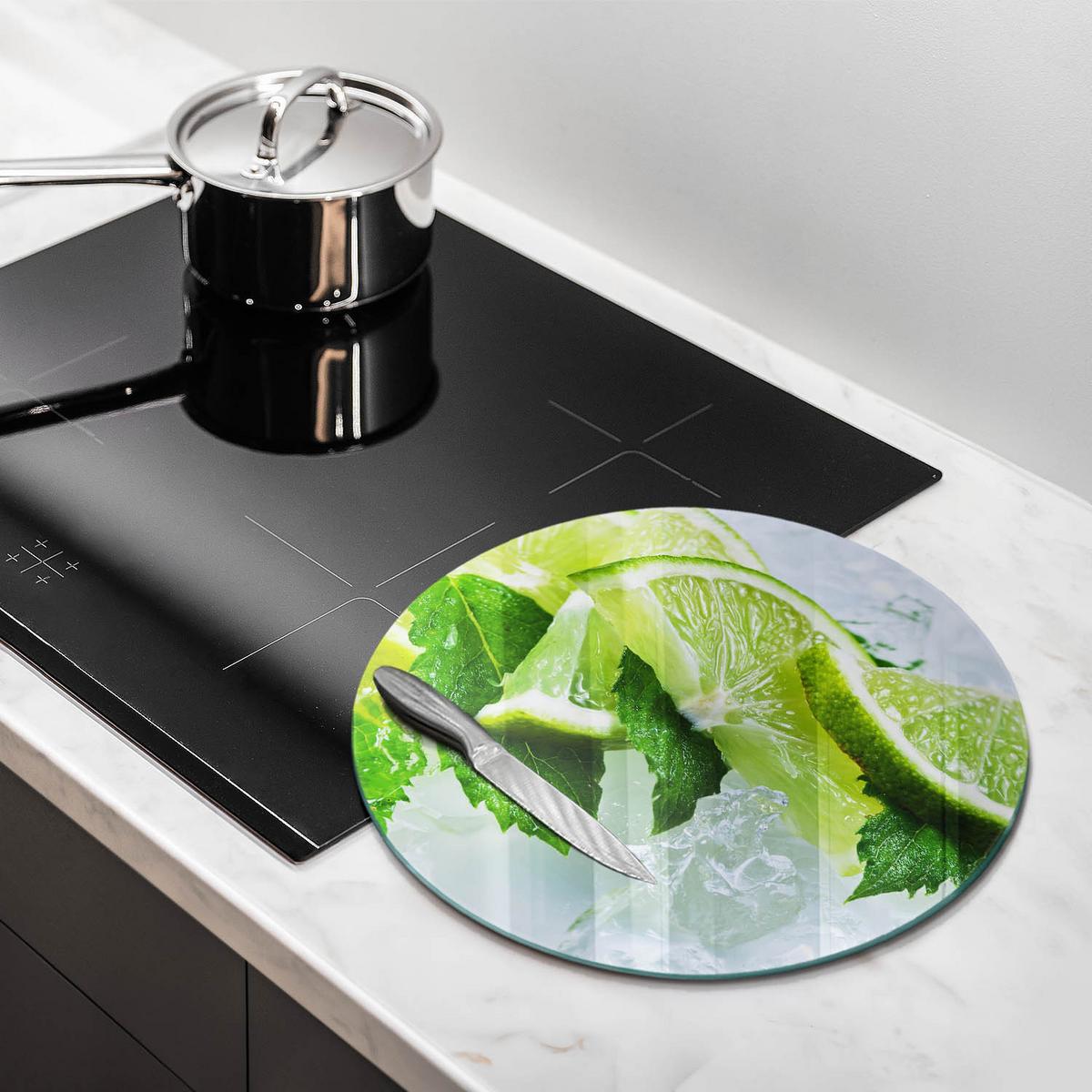GLASPLATTE Ø 40 cm Limette Minze und Eis - Olivgrün, Glas (40/40cm) - Wallfluent