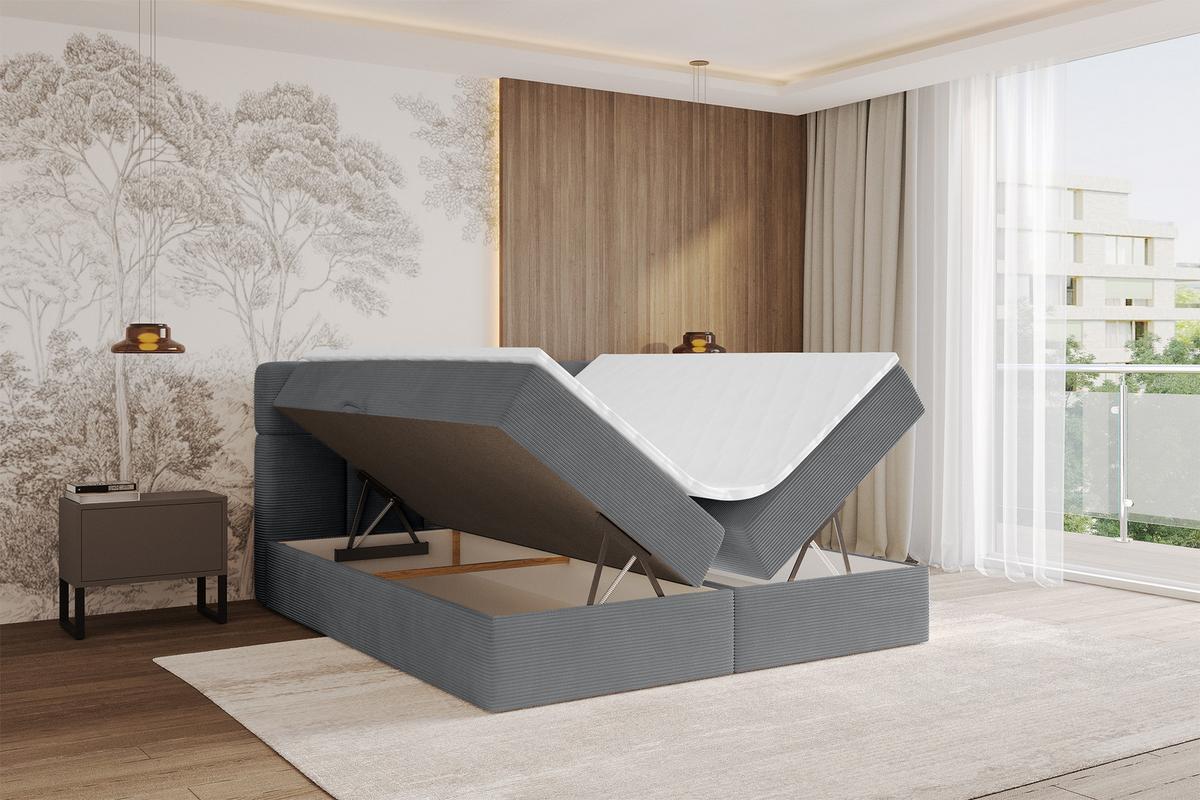 BOXBETT mit Matratze H3 - FAMA - 200x200 cm Dunkelgrau Poso - Taupe, Holzwerkstoff (200/200cm) - ALTDECOR