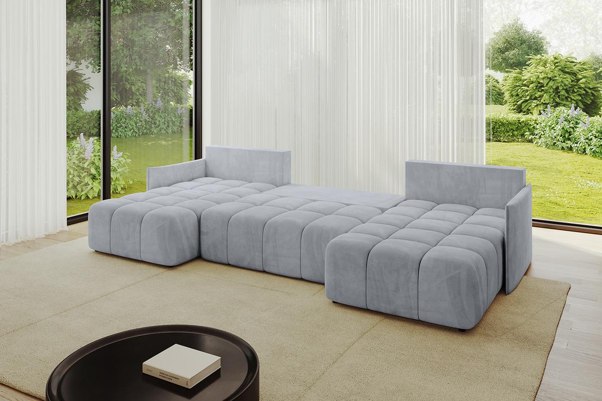WOHNLANDSCHAFT LONLI-U 355x189x68 Hellgrau Velours - Titanfarben, Holzwerkstoff/Kunststoff (355/68/189cm) - ALTDECOR