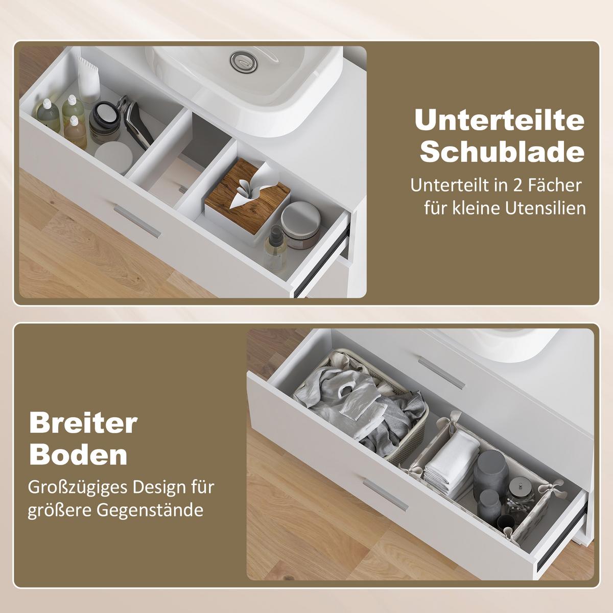 WASCHBECKENUNTERSCHRANK Spanplatte MDF Weiß - Silberfarben/Weiß, Holzwerkstoff/Metall (30/60/80cm) - HOMCOM