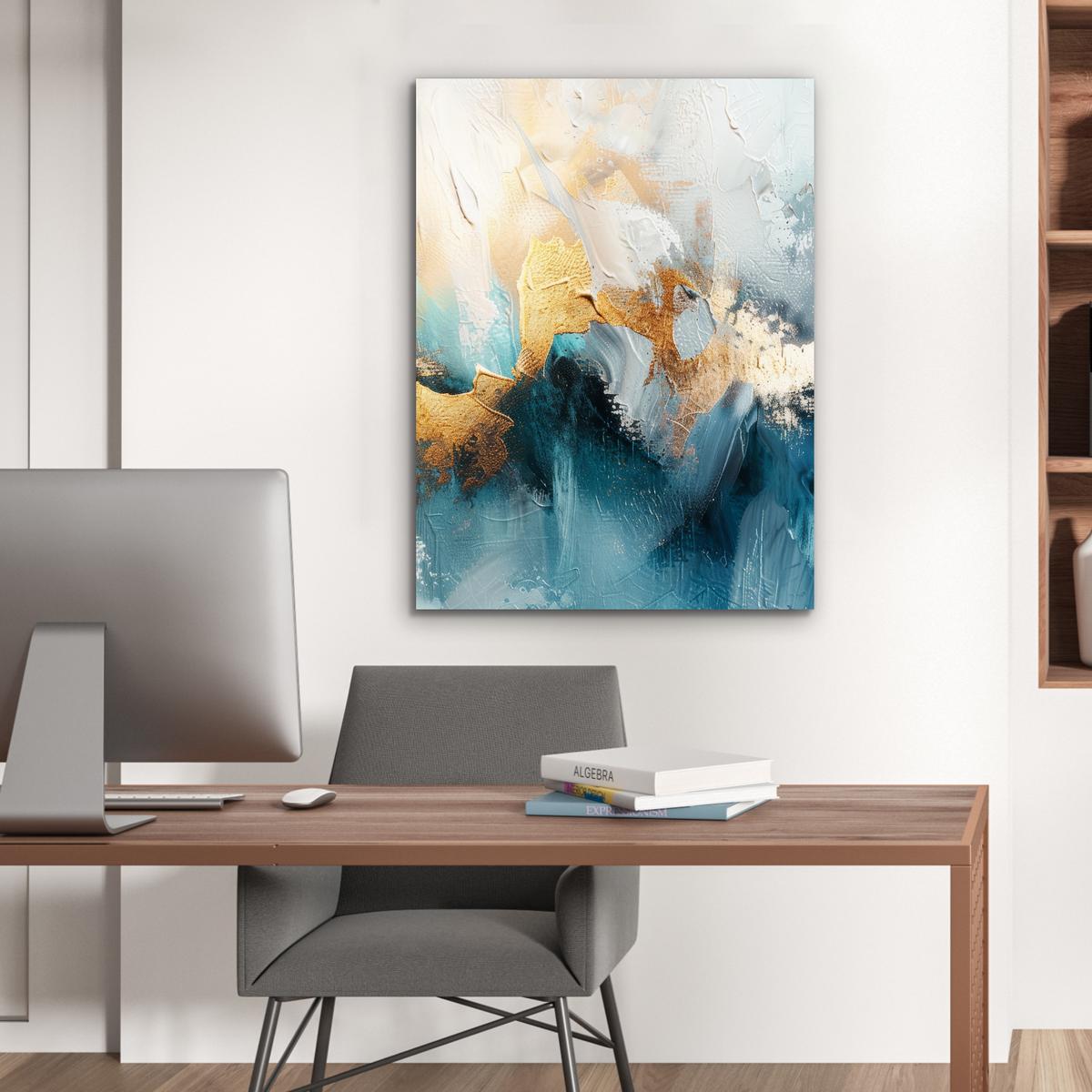 METALLBILD Abstrakt - Kunst - Gold - Blau 60x80 cm - Petrol, Metall (60/80cm) - MuchoWow