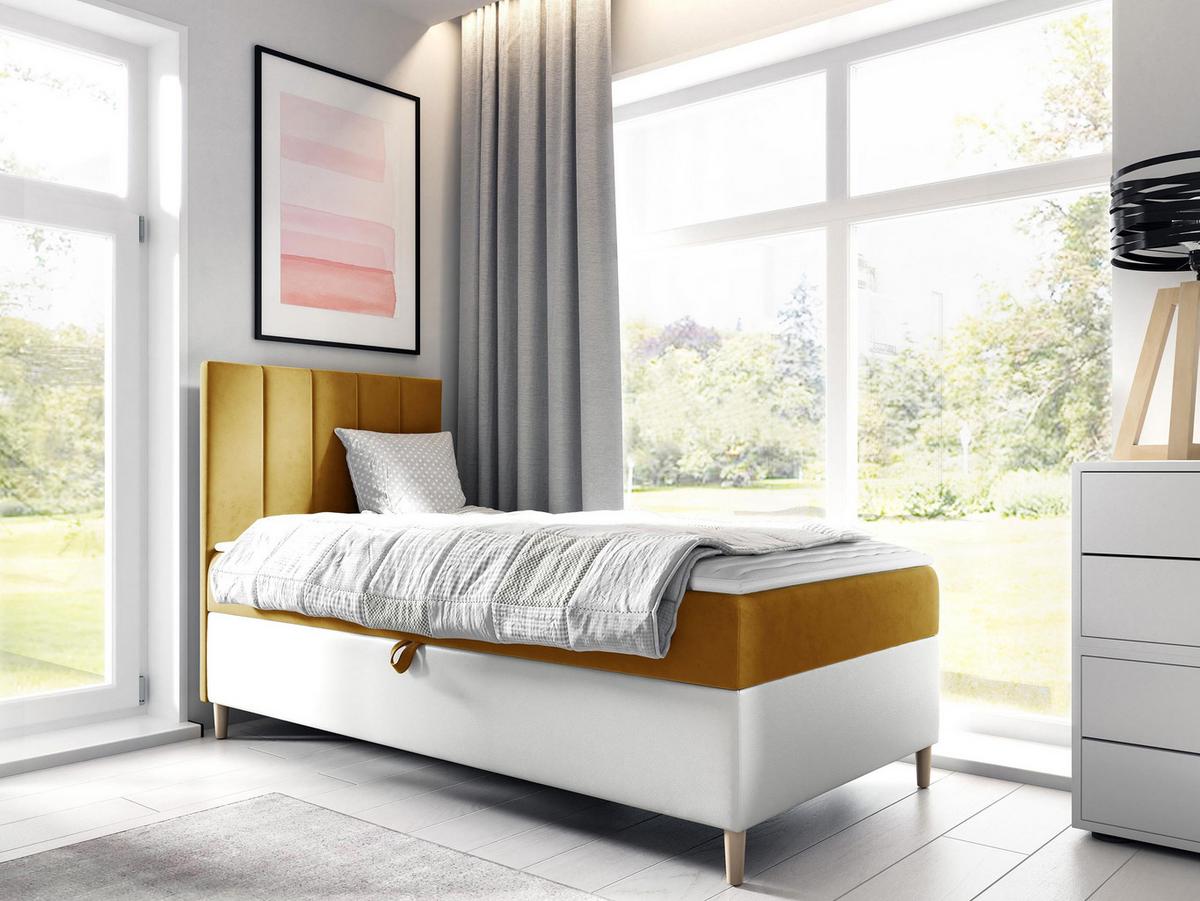 BOXBETT Maja Junior 1, Seite zum Öffnen des Bettkastens: Links - H3 - Gelb/Weiß, Holz (90/200cm) - MIRJAN24