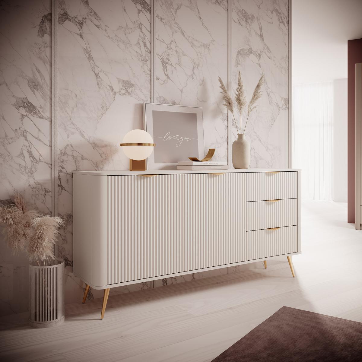 SIDEBOARD LANTANA 163/81/38 cm mit 3 Schubladen und 2 Türen Beige - Beige, Holzwerkstoff (163/81/38cm) - MASSENO