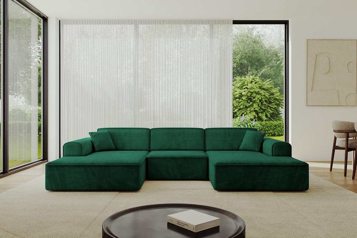 WOHNLANDSCHAFT IREA-U1-v3 - 301x165x77 cm Grün - Dunkelgrün, Holzwerkstoff/Textil (301/77/165cm) - ALTDECOR