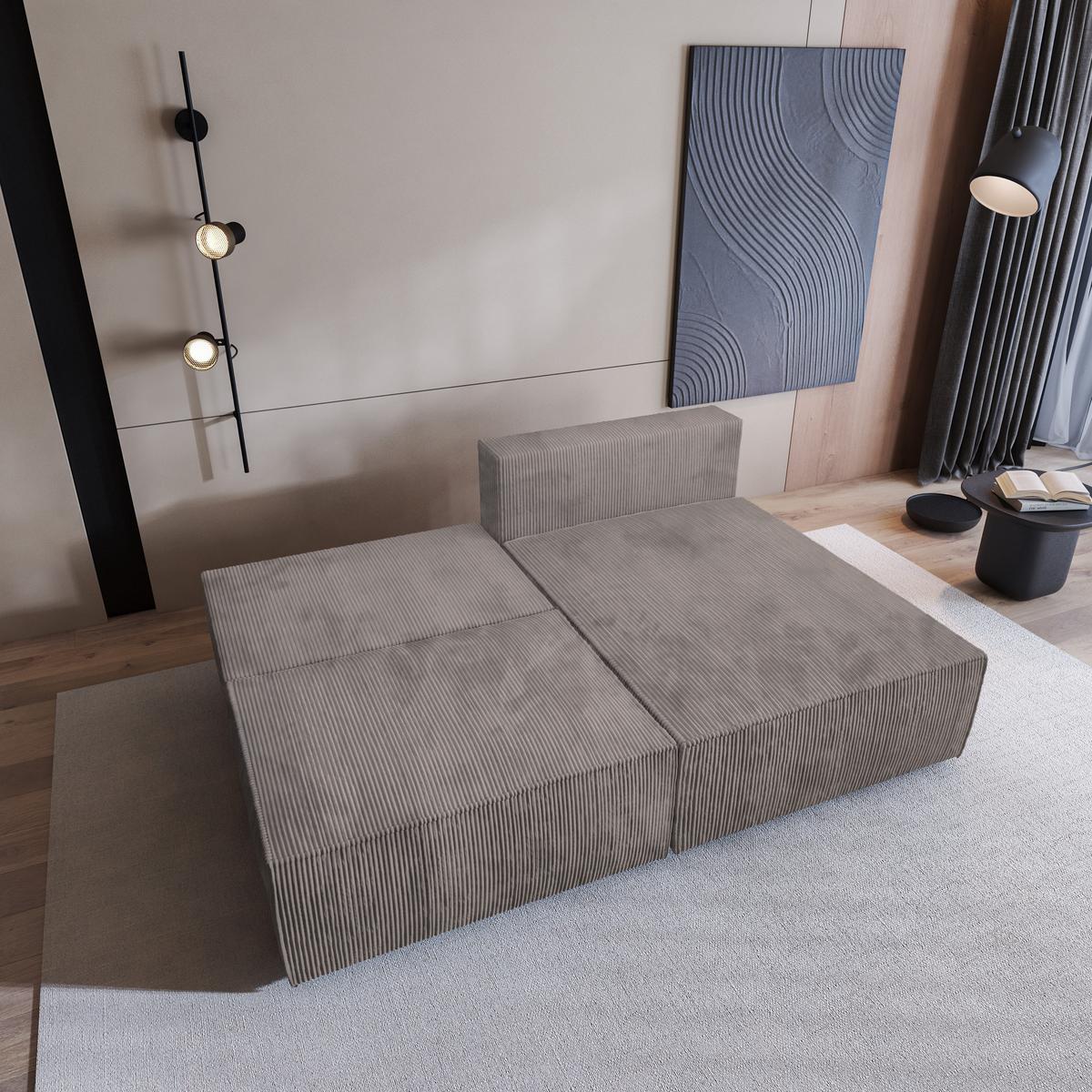 ECKSOFA FIORO P Beige Kordstoff mit Schlaffunktion - Beige/Grau, Holz/Kunststoff (204/148cm) - MASSENO