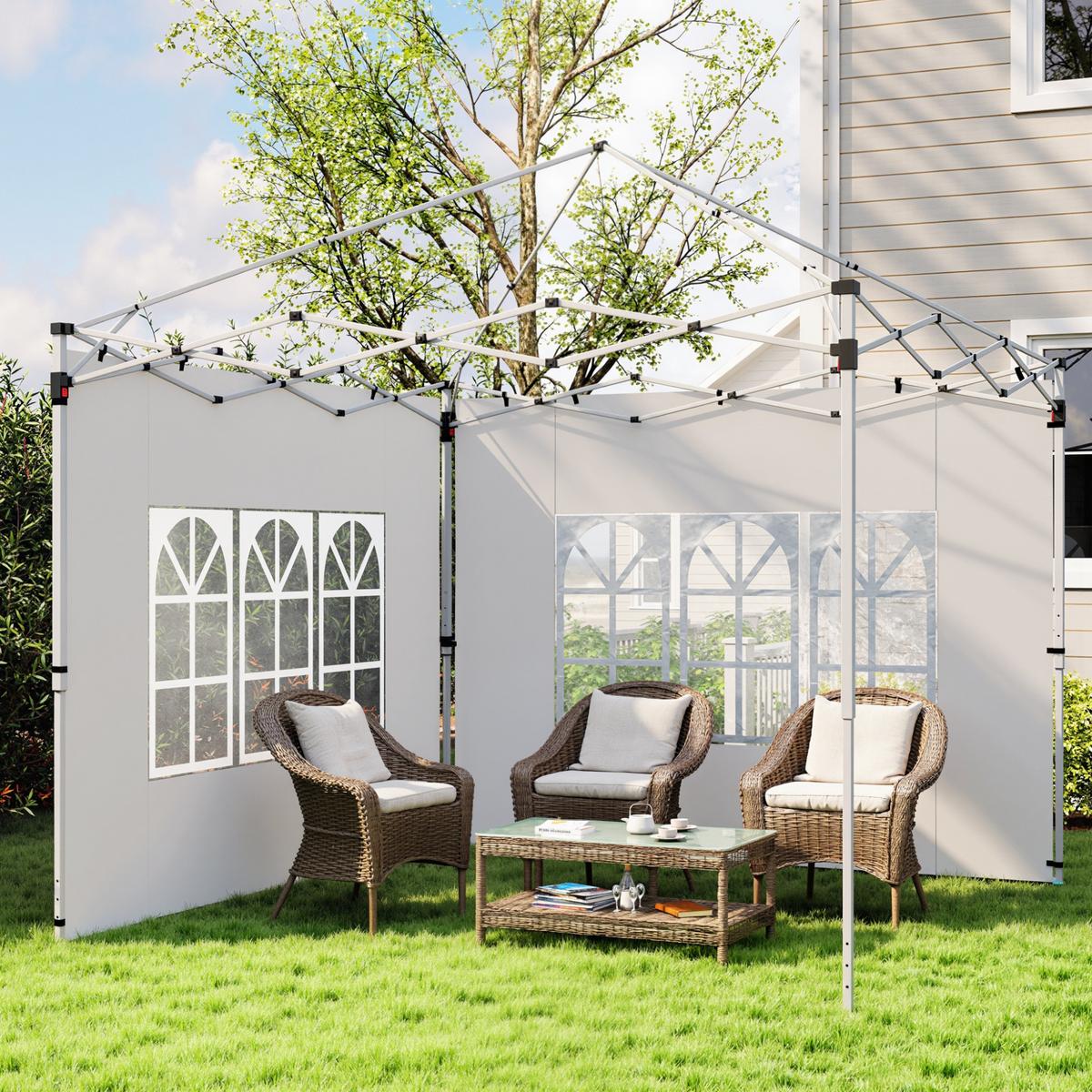 2ER-SET Seitenteile für Pavillon 3x3/3x4 m, Seitenwand mit Fenster, wasserdicht - Weiß, Textil (295/195/1cm) - Outsunny