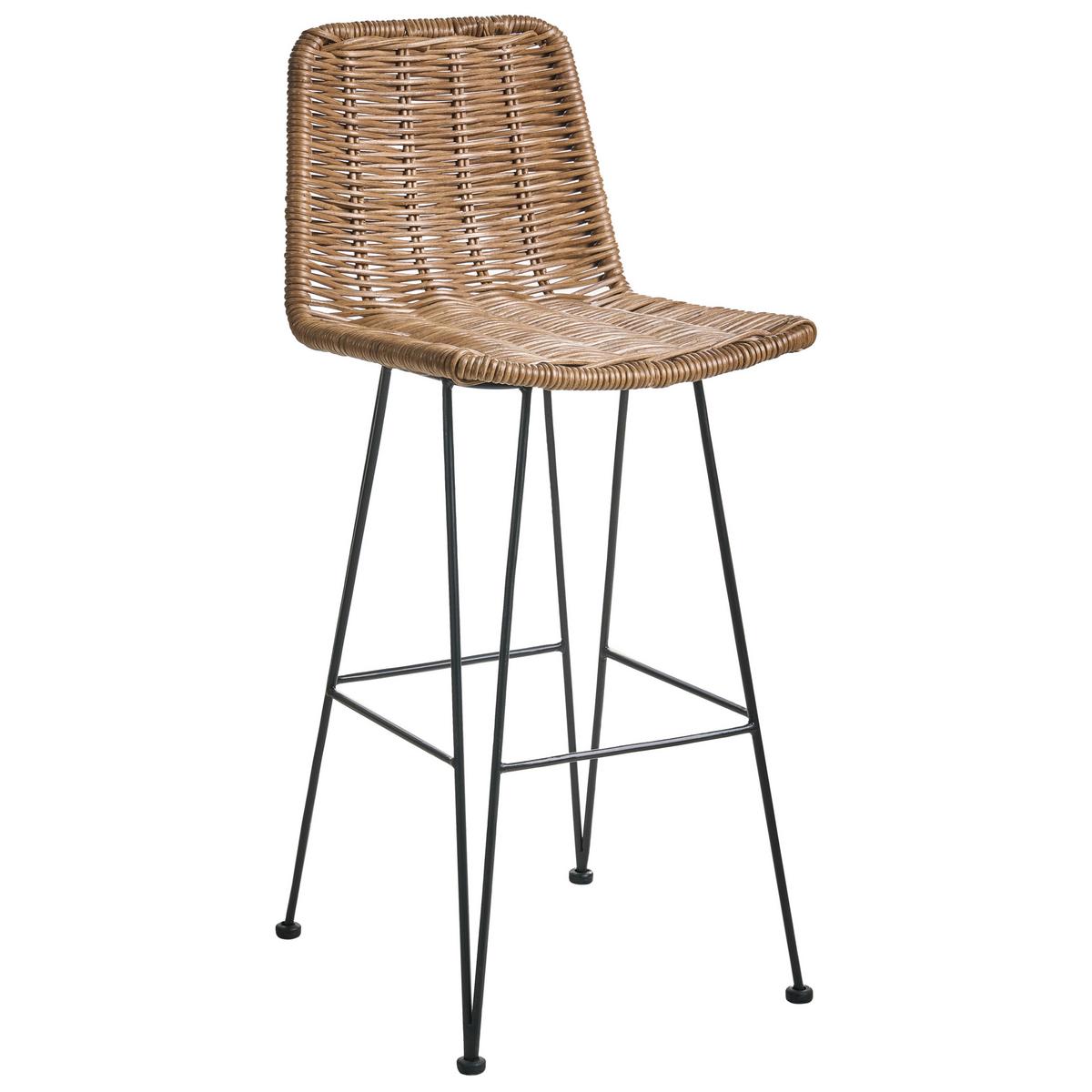 BARHOCKER 2er-Set Rattan Braun Cassita - Schwarz/Braun, Holz (43/100/50cm) - Beliani