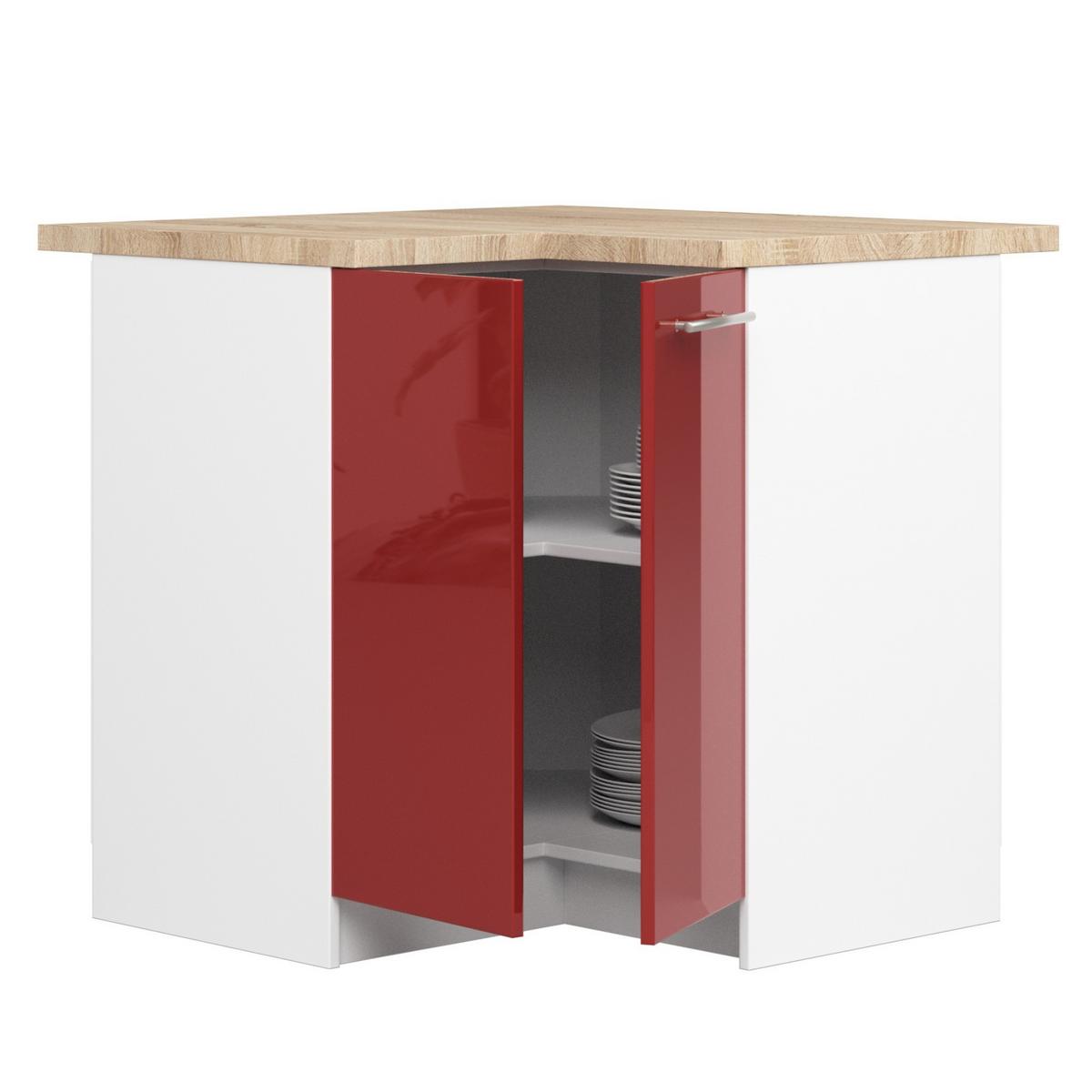 UNTERSCHRANK Weiß, Rot Glanz 85/90/46 - Rot/Weiß, Holzwerkstoff (90/85/46cm) - RAUMHIRSCH FURNITURE