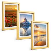 BILDER SET 3er Set - 20x30 cm Goldrahmen - Landschaften aus Bergen und Meeren im Westen - Goldfarben, Kunststoff (20/30cm) - TULUP