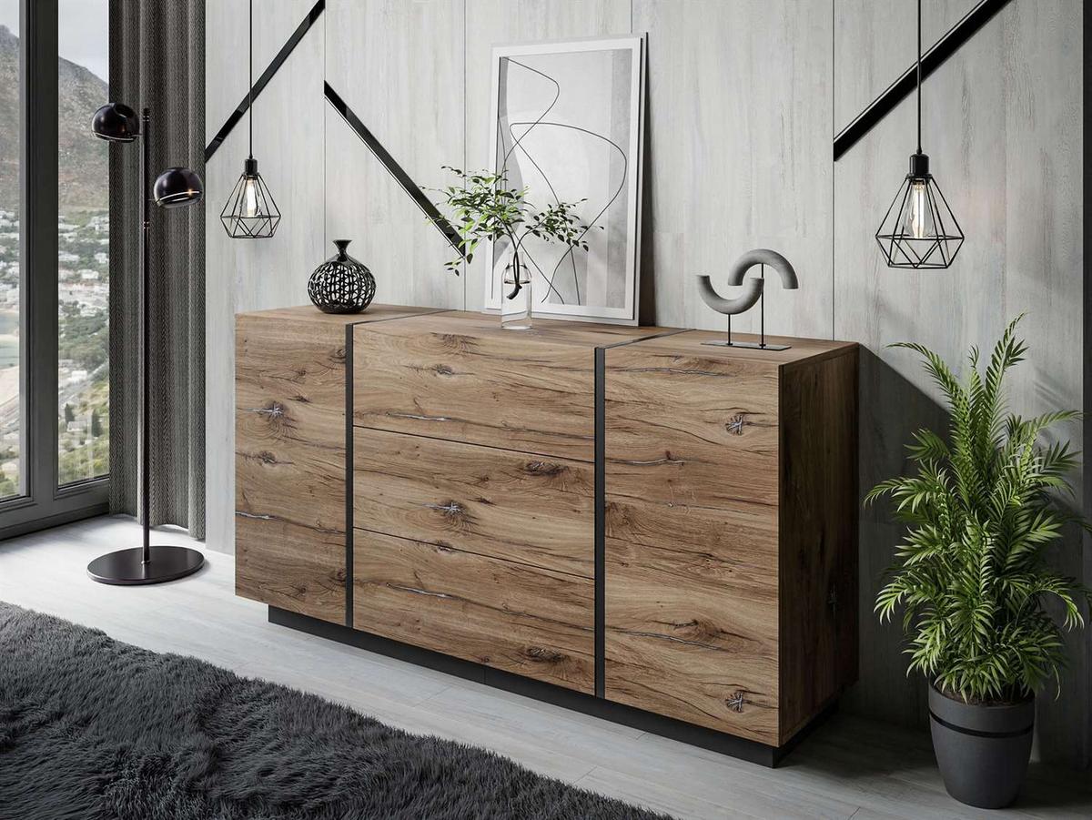 SIDEBOARD mit Schubladen ONYX LOFT Push Open - Eichefarben/Schwarz, Holzwerkstoff (158/81/41.3cm) - Lookway