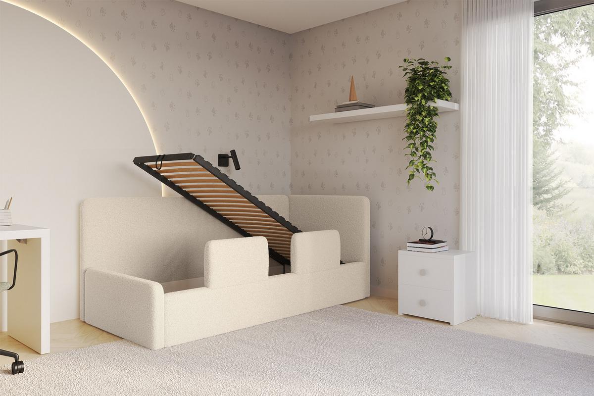 EINZELLBETT Jugendbett mit Bettkasten und Matratze H3/H4, Links - NORY 100x200 Dunkelbeige - Cappuccino, Holzwerkstoff/Textil (100/200cm) - ALTDECOR