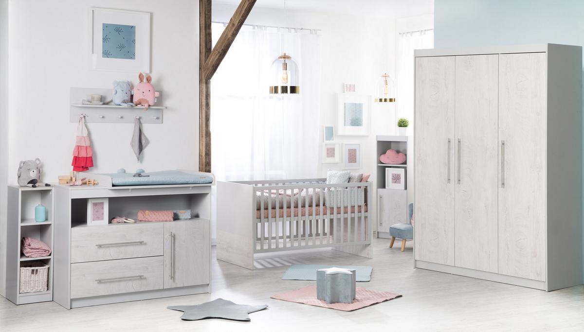 BABYZIMMER-SET Maren 2 mit breiter Wickelkommode 3-teilig - Hellgrau, Holzwerkstoff (76/80/142cm) - Roba