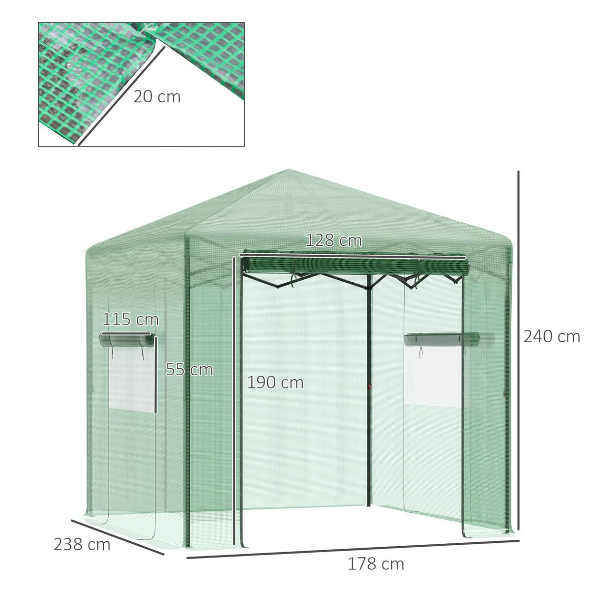 GEWÄCHSHAUS Treibhaus Tomatenhaus Frühbeet mit Tür und Fenster, Stahl, PE, Dunkelgrün - Grün, Metall (178/240/238cm) - Outsunny