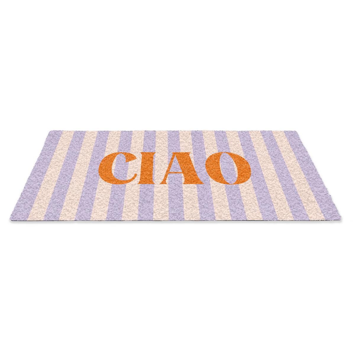 FUSSMATTE Ciao - Zitat - Pastell - Streifen Schmutzfangmatte 60x40 cm - Flieder, Kunststoff (60/0.4cm) - MuchoWow